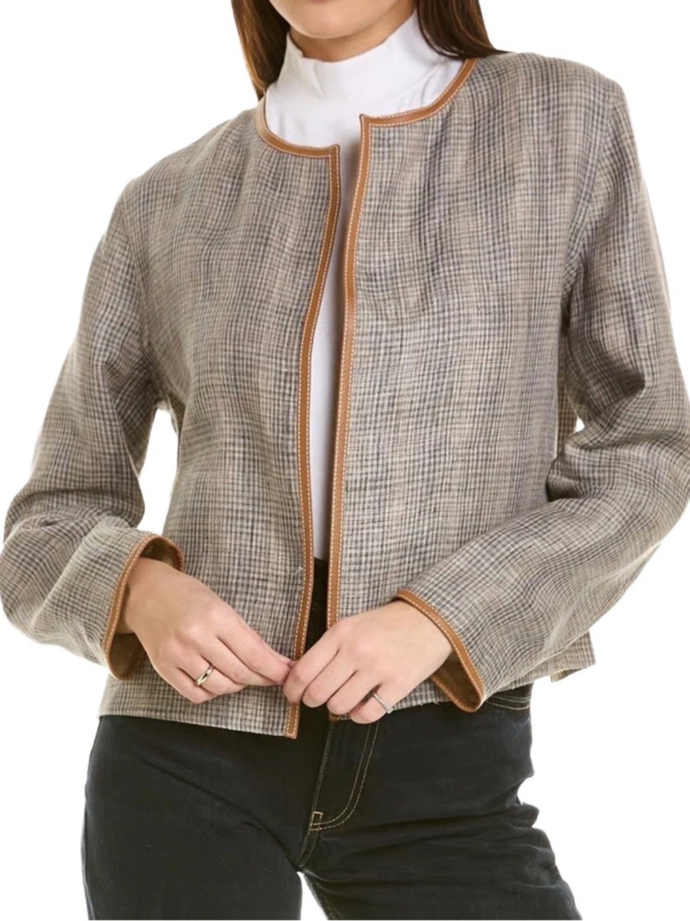 Lafayette 148 | Nash collarless linen jacket/blazer Women’s size L glen plaid